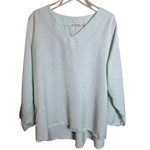 Soft Surroundings Mint Green V‎ Neck Roll Tab Sleeve Tunic Top Plus Sz 2X
